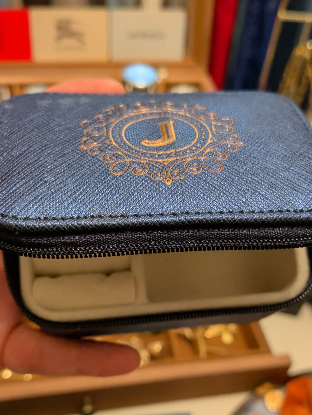 Monogram Navy Zip Travel ewelry Case